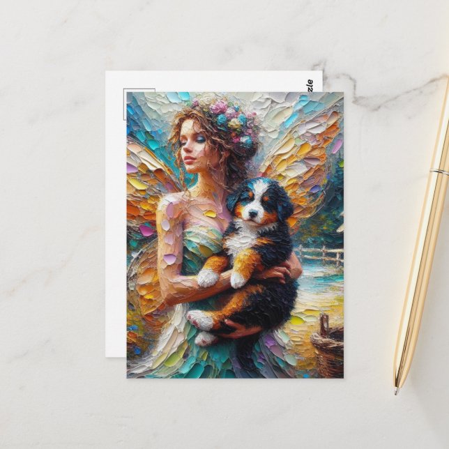 Postal Fairy and its Bernese Mountain Dog Puppy (Anverso/Reverso In Situ)