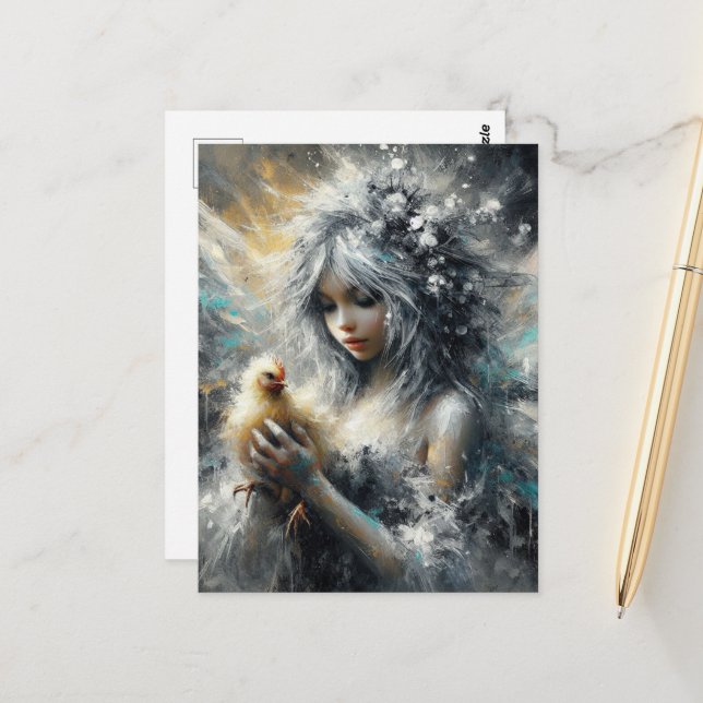 Postal Fairy and its Little Buff Chick (Anverso/Reverso In Situ)