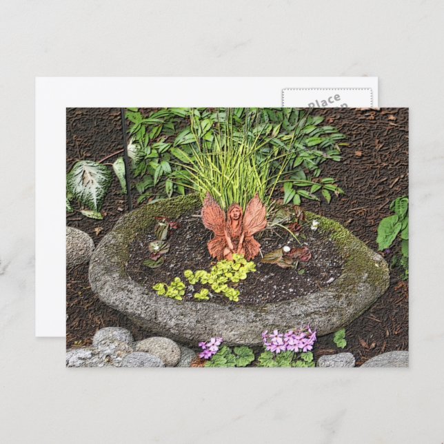 Postal Fairy In A Garden Nature Art Personalized (Anverso / Reverso)