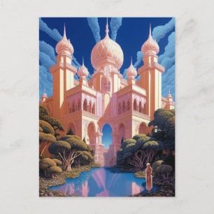 Postal Fairy Tale Castle Pink White Gold Fantasma Art