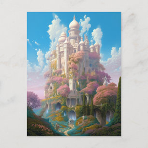 Postal Fairy Tale Castle Pink White Gold Fantasma Art