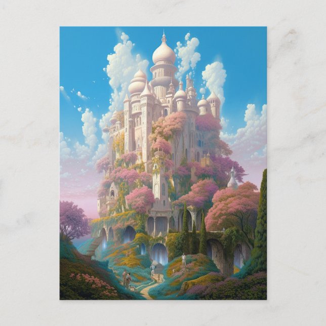 Postal Fairy Tale Castle Pink White Gold Fantasma Art (Anverso)