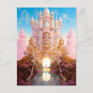Postal Fairy Tale Castle Pink White Gold Fantasma Art
