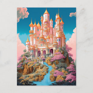 Postal Fairy Tale Castle Pink White Gold Fantasma Art