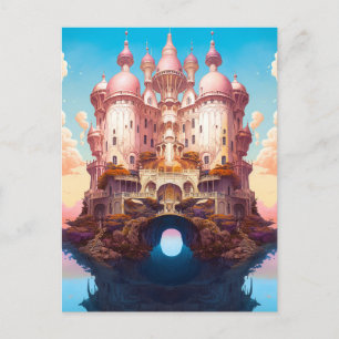 Postal Fairy Tale Castle Pink White Gold Fantasma Art