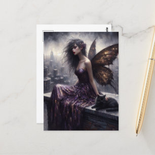 Postal Fairy y su gato negro miran la ciudad