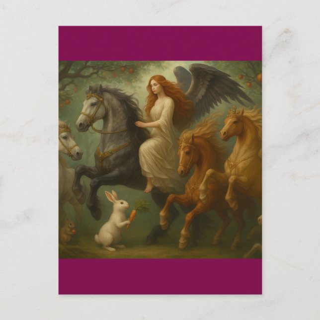 Postal Fairytale Horses and Angel Postcard (Anverso)