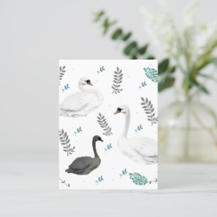 Postal Fairytale Ilustracion Swan Folk Botánico