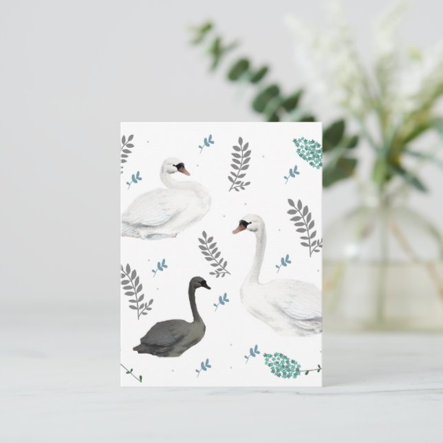 Postal Fairytale Ilustracion Swan Folk Botánico (Anverso de pie)