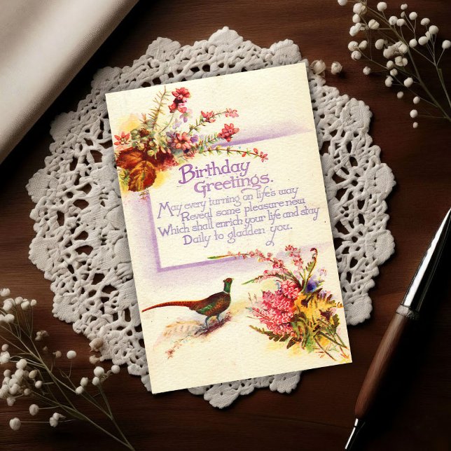 Postal Faisán Antiguo 1917 Cumpleaños Heather (Subido por el creador)