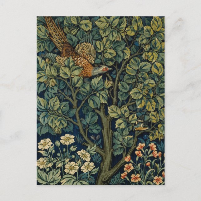 Postal Faisán pájaro árbol bosque William Morris (Anverso)