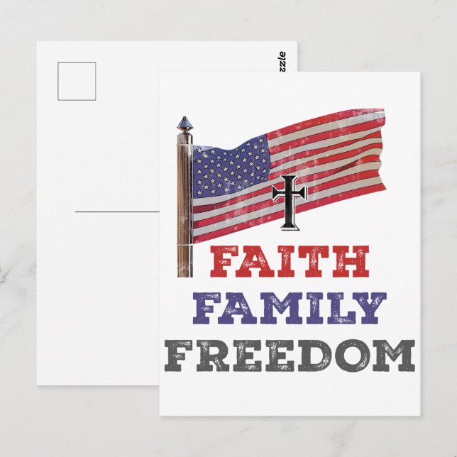 Postal Faith Family Freedom Cross con bandera (Anverso / Reverso)