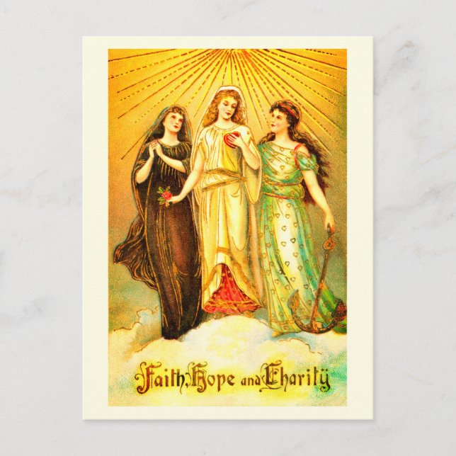Postal Faith Hope Charity arte vintage (Anverso)