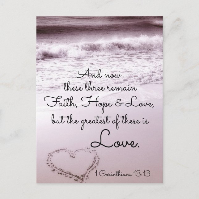 Postal Faith Hope Love, 1 Corinthians 13:13, Ocean Beach (Anverso)