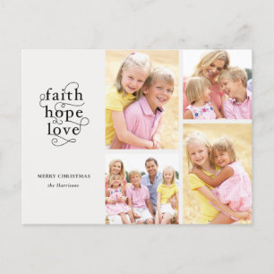Postal Faith Hope Love 4-Photo Family Navidades
