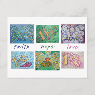 Postal Faith Hope Love Angel Word Collage Postcard