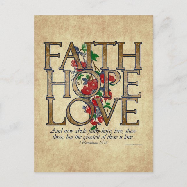 Postal Faith Hope Love Christian Bible Verse (Anverso)