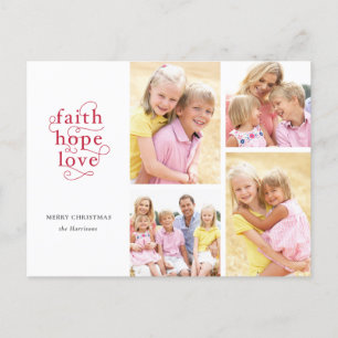 Postal Faith Hope Love Red 4-Photo Family Navidades