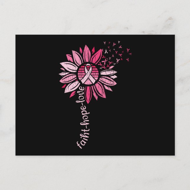 Postal Faith Hope Love Sunflower Conciencia sobre el cánc (Anverso)