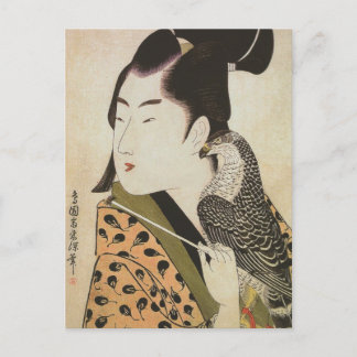 Postal Falconer japonés en arte de kimono