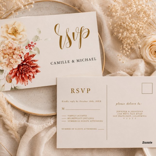 Postal Fall Burgundy Boda Rsvp  (Subido por el creador)