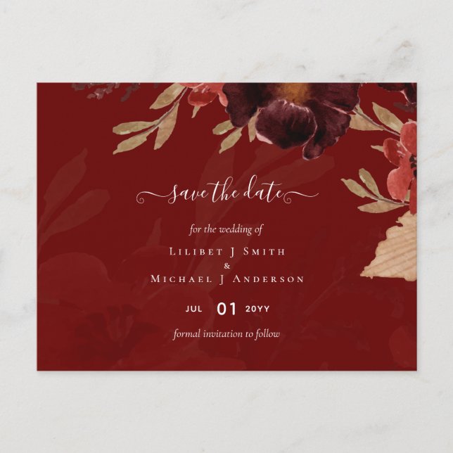 Postal Fall Floral Boda Suite Terracotta Borgoña Rojo (Anverso)