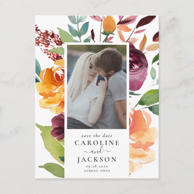 Postal Fall Floral Photo Save the Date (Anverso)
