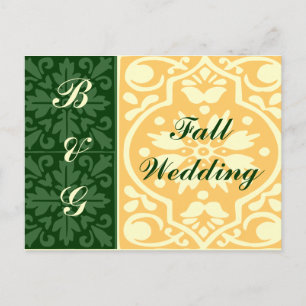 Postal Fall Wedding Green Tan Monograma Personalizado pos