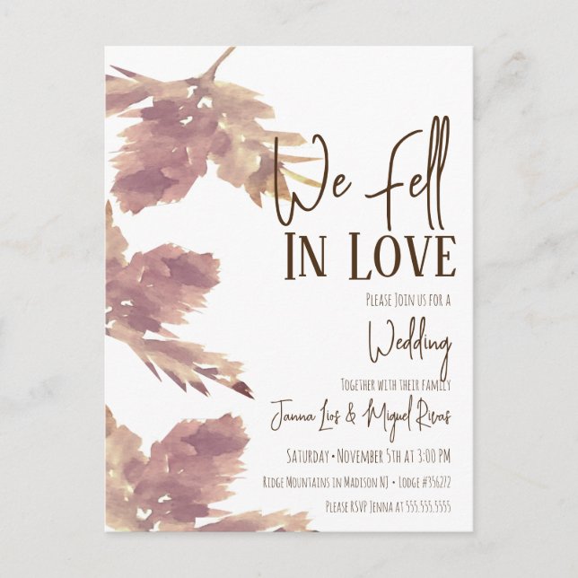 Postal Fall Wedding Watercolor Leaf Brown (Anverso)