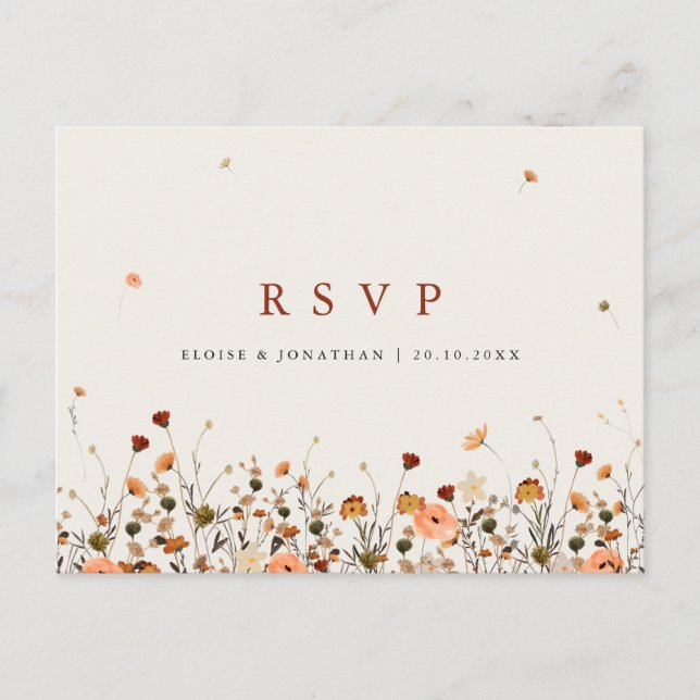 Postal Fall Wildflower Garden Boda Floral Boho RSVP (Anverso)