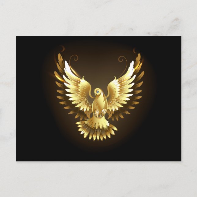 Postal Falsa paloma de paz del Relieve metalizado dorado  (Anverso)
