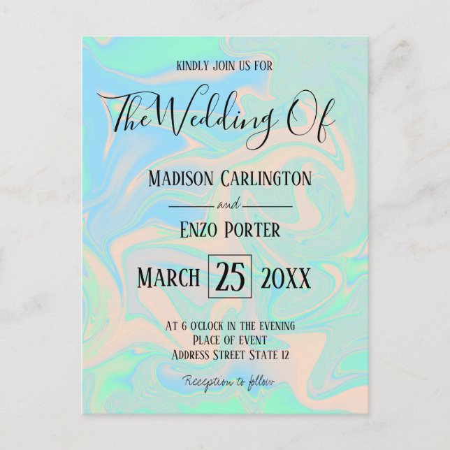 Postal Falsa textura iridiscente olográfica líquida (Anverso)