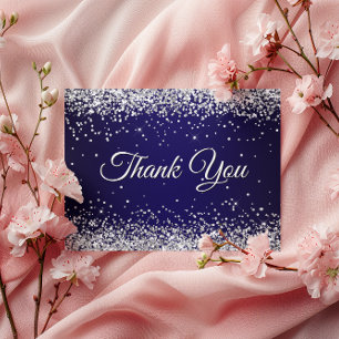 Postal Falso Brillante Plateado Glitter Azul Marino Graci