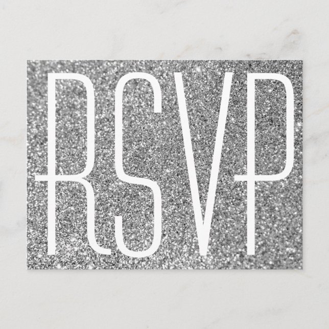 Postal Falso brillo de plata y RSVP blanco (Anverso)