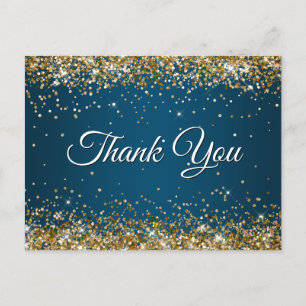 Postal Falso Brillo Dorado Glitter Océano Azul Gracias