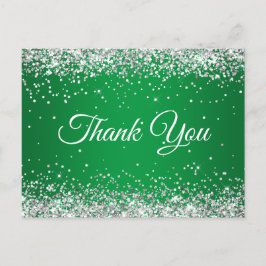 Postal Falso Brillo Plateado Glitter Verde Brillante Grac