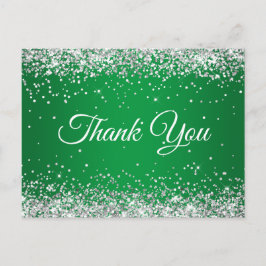 Postal Falso Brillo Plateado Glitter Verde Brillante Grac