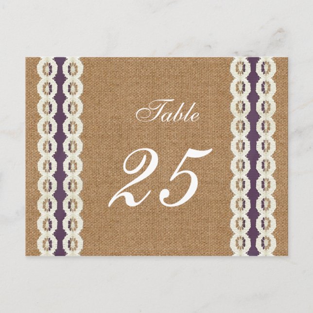 Postal FalUX burlap y lace morada country (Anverso)