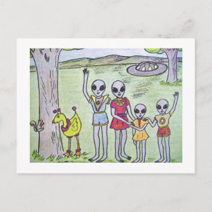 Postal Familia Alien Waiving Good Bye