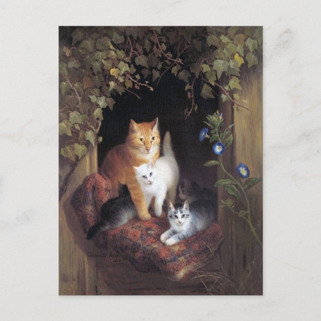Postal Familia Cat y hoja de marfil de Henriette Ronner-K (Anverso)
