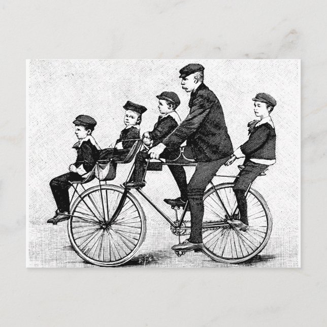 Postal Familia ciclista - Ilustracion de bicicleta de épo (Anverso)