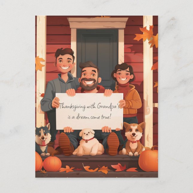 Postal Familia con un adolescente y Mascotas (Anverso)