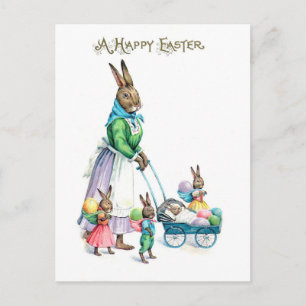 Postal Familia Conejo Vintage Easter