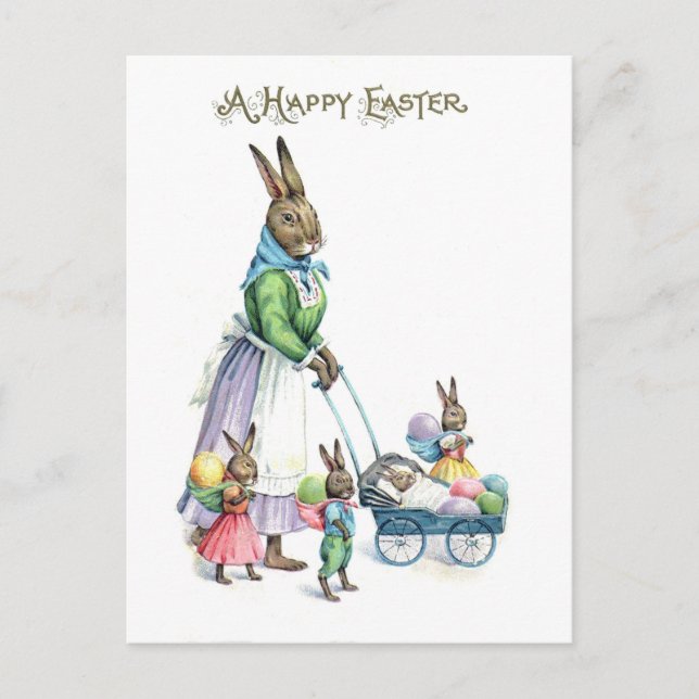 Postal Familia Conejo Vintage Easter (Anverso)