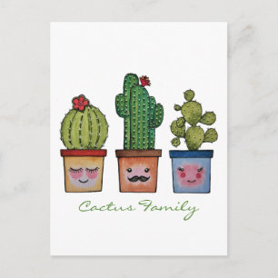 Postal Familia Cute Cactus En Acuarela