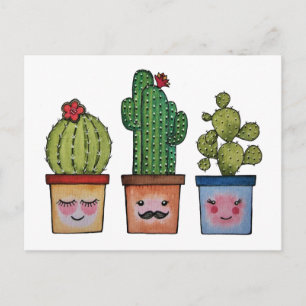 Postal Familia Cute Cactus En Acuarela