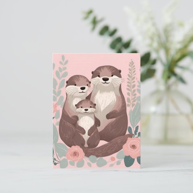 Postal Familia Cute Otter (Anverso de pie)