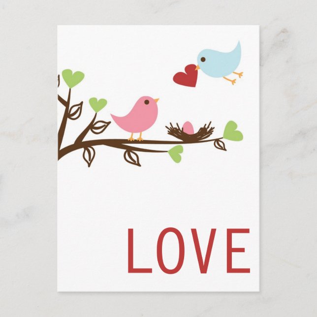 Postal Familia De Aves Con Corazón (Anverso)