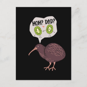 Postal Familia de aves Kiwi divertida humor Nueva Zelanda