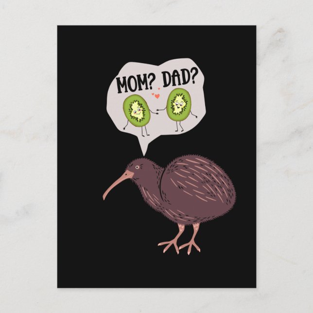 Postal Familia de aves Kiwi divertida humor Nueva Zelanda (Anverso)